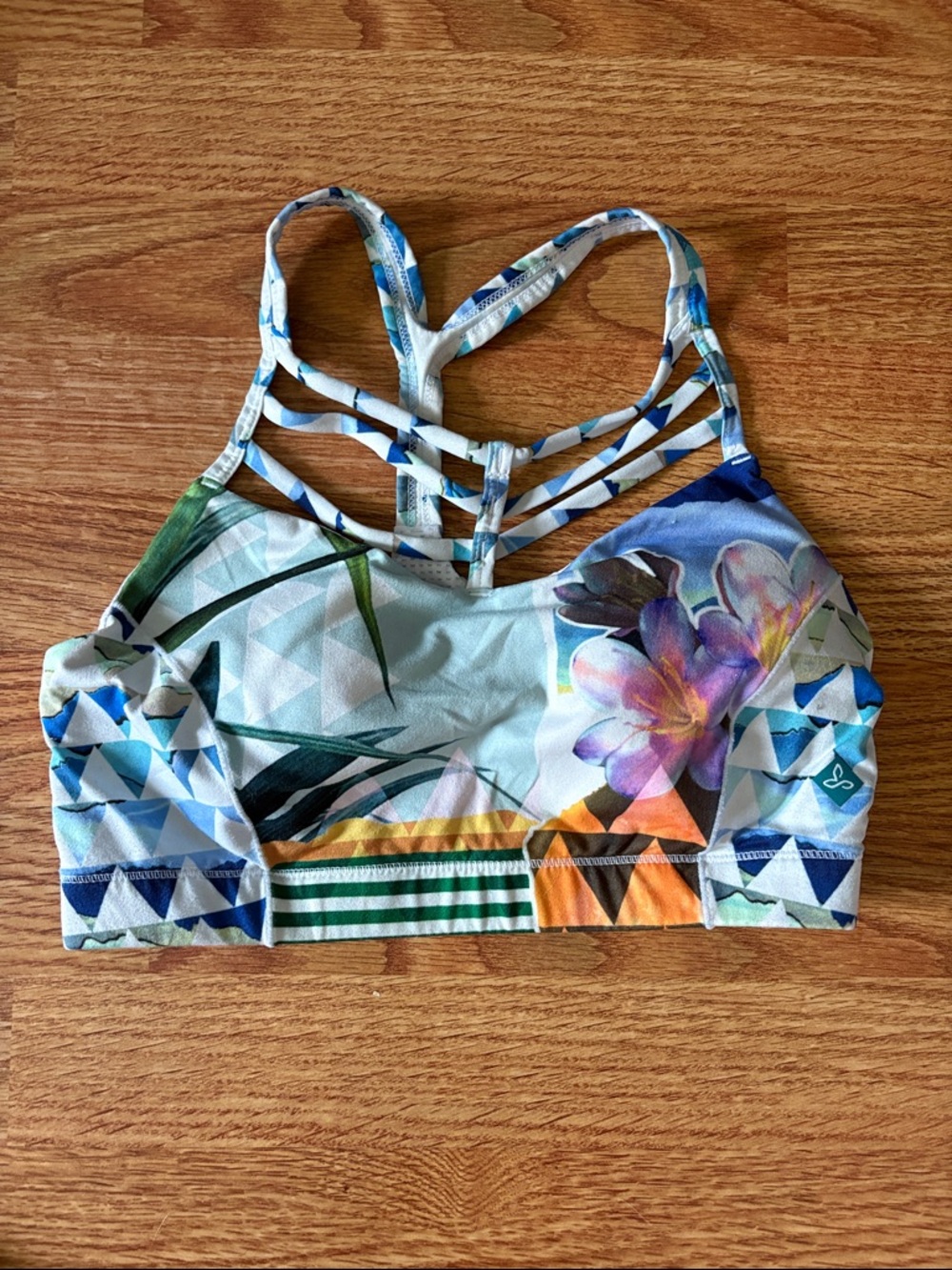 Prana Floral Strappy Sports Bra in Blue, Green, Purple